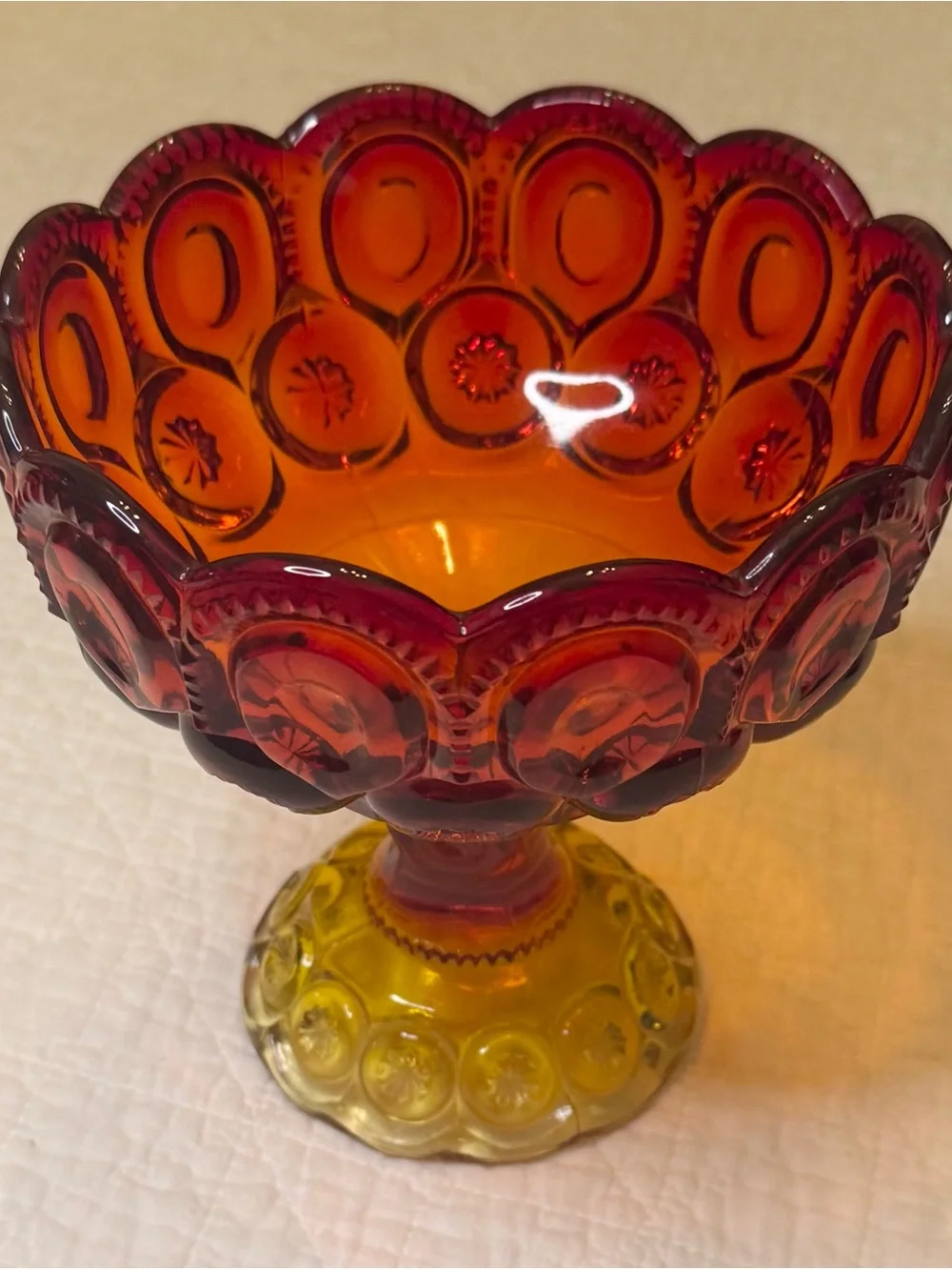 Vintage Amber to Ruby Glass Compote Vase - Picture 1 of 4
